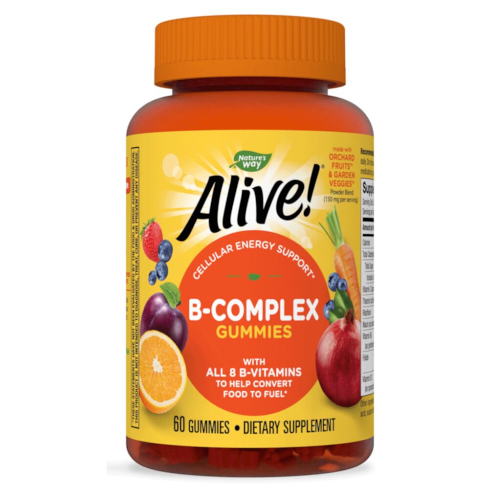 Alive! B-Complex Гамми - 8 Витаминов B - Поддержка Энергии Клеток - 60 жевательных конфет - Nature's Way Nature's Way