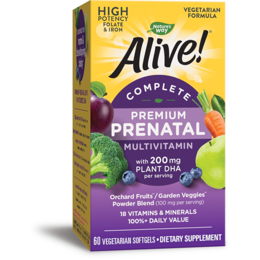 Alive! Complete Premium Prenatal Multivitamin with Folate & Iron -- 60 Vegan Softgels (Мягкие капсулы) Nature's Way