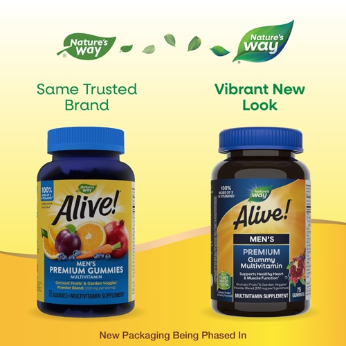 Alive! Men’s Premium Gummy Multivitamins with B-Vitamins -- 75 Gummies (Жевательные конфеты) Nature's Way