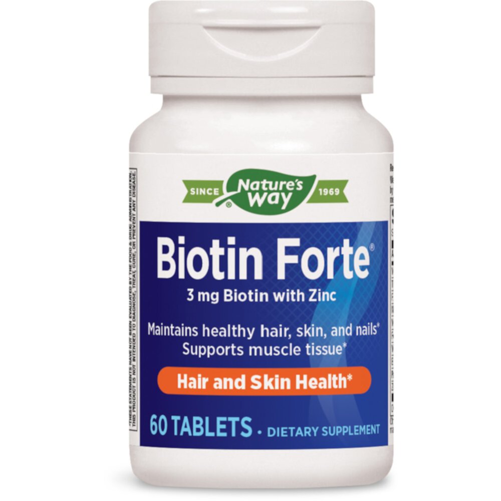 Biotin Forte — 3 мг биотина с цинком — для волос, кожи и ногтей — 60 таблеток Nature's Way