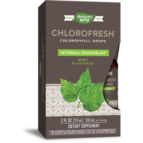 Хлорофилловые капли Chlorofresh, Внутренний дезодорант, Мятный вкус - 59 мл - Nature's Way Nature's Way