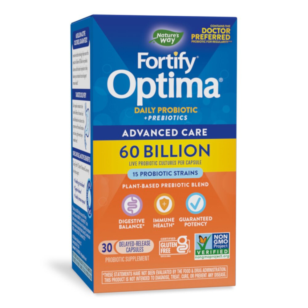 Ежедневный пробиотик + пребиотики Fortify Optima — 60 миллиардов живых культур — 30 капсул Nature's Way
