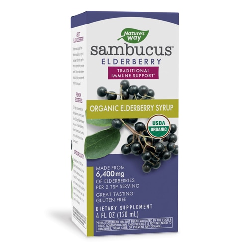 Органический сироп бузины Sambucus — традиционная поддержка иммунитета, 4 жидких унции Nature's Way