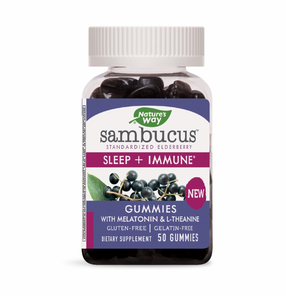 Жевательные конфеты Sambucus Sleep + Immune с мелатонином, L-теанином и ягодами бузины, 50 жевательных конфет Nature's Way