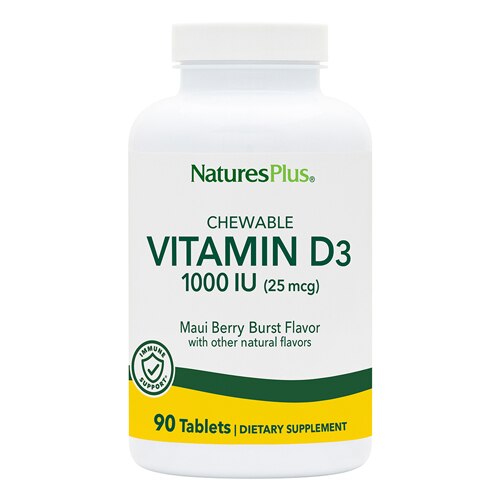Витамин D3 для взрослых, Жевательные таблетки с ароматом ягод Мауи - 1000 МЕ - 90 таблеток - NaturesPlus NaturesPlus