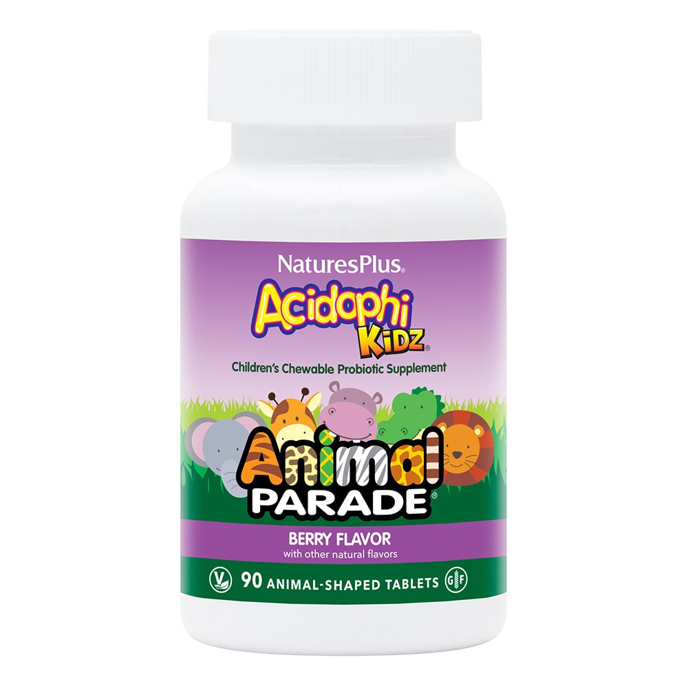 Animal Parade AcidophiKidz - 1 миллиард клеток - 90 жевательных таблеток - NaturesPlus NaturesPlus