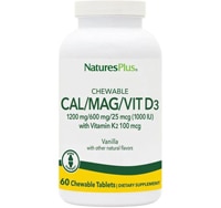 NaturesPlus Chewable Cal Mag Витамин D3 с витамином K2 и ванилью -- 60 жевательных таблеток NaturesPlus