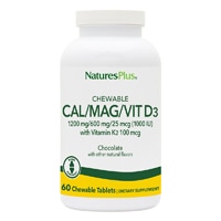 Chewable Cal Mag Vitamin D3 with Vitamin K2 Chocolate -- 60 Chewable Tablets (Жевательные таблетки) NaturesPlus