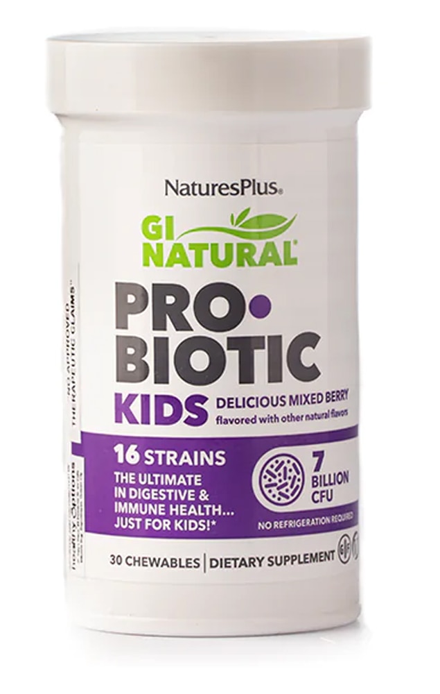 GI Natural ProBiotic Kids, Смешанные Ягоды - 7 миллиардов КОЕ - 30 жевательных таблеток - NaturesPlus NaturesPlus