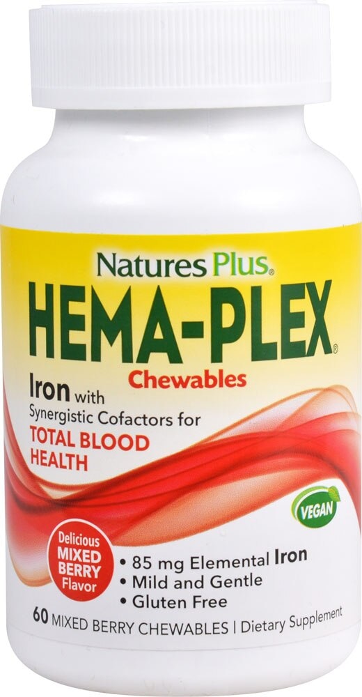 Hema-Plex® Жевательные таблетки со вкусом смешанных ягод - 85 мг - 60 жевательных таблеток - NaturesPlus NaturesPlus