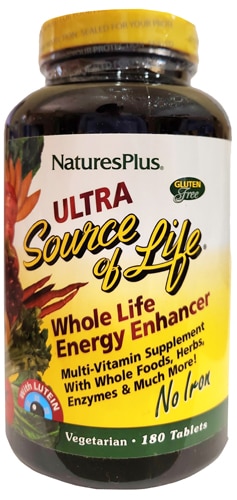 NaturesPlus Ultra Source of Life® Whole Life Energy Enhancer с лютеином без железа -- 180 таблеток NaturesPlus