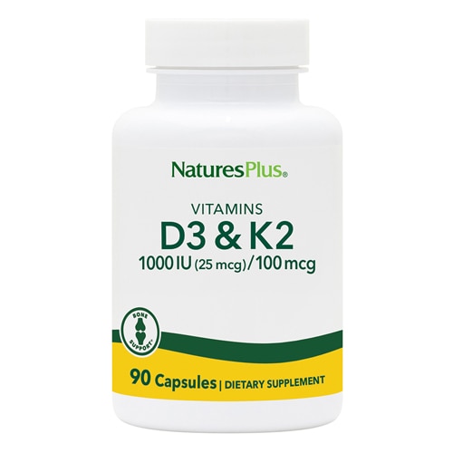 Витаминный комплекс D3 и K2, поддержка костей, 90 капсул по 100 мкг NaturesPlus