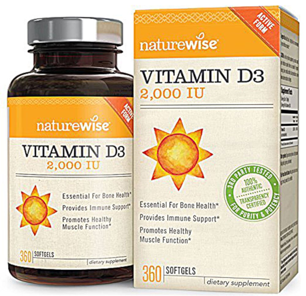 Витамин D3 от Naturewise -- 2000 МЕ -- 360 твердых веществ NatureWise