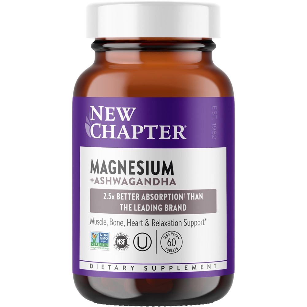 Magnesium + Ashwagandha 325 mg with Magnesium Glycinate -- 60 Vegan Tablets (Таблетки) New Chapter