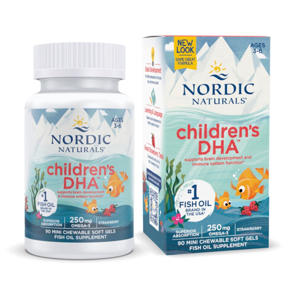 Детский рыбий жир DHA со вкусом клубники - 250 мг - 90 жевательных мини-капсул - Nordic Naturals Nordic Naturals