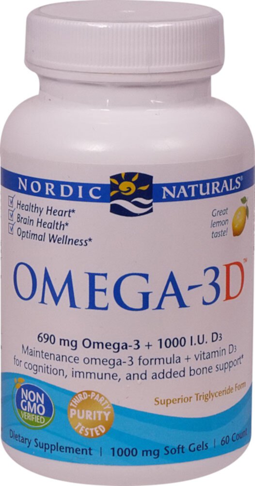 Омега-3D Лимон — 1000 мг — 60 мягких таблеток Nordic Naturals