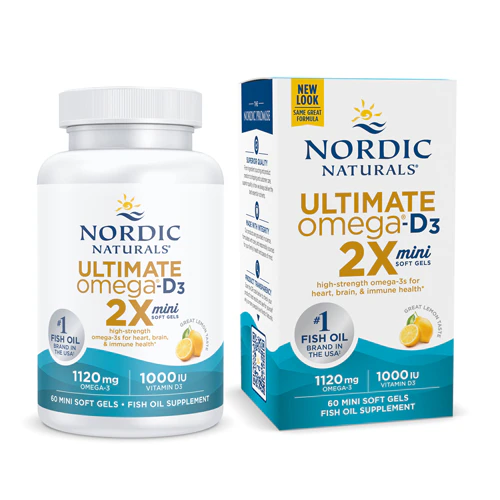 Ультра Омега - D3 2X мини-гели с лимонным вкусом 1120 мг, 60 мягких гелей Nordic Naturals