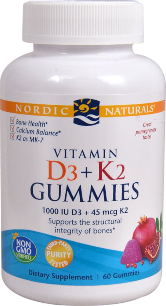 Vitamin D3 plus K2 Gummies (Жевательные конфеты) Pomegranate -- 60 Gummies Nordic Naturals