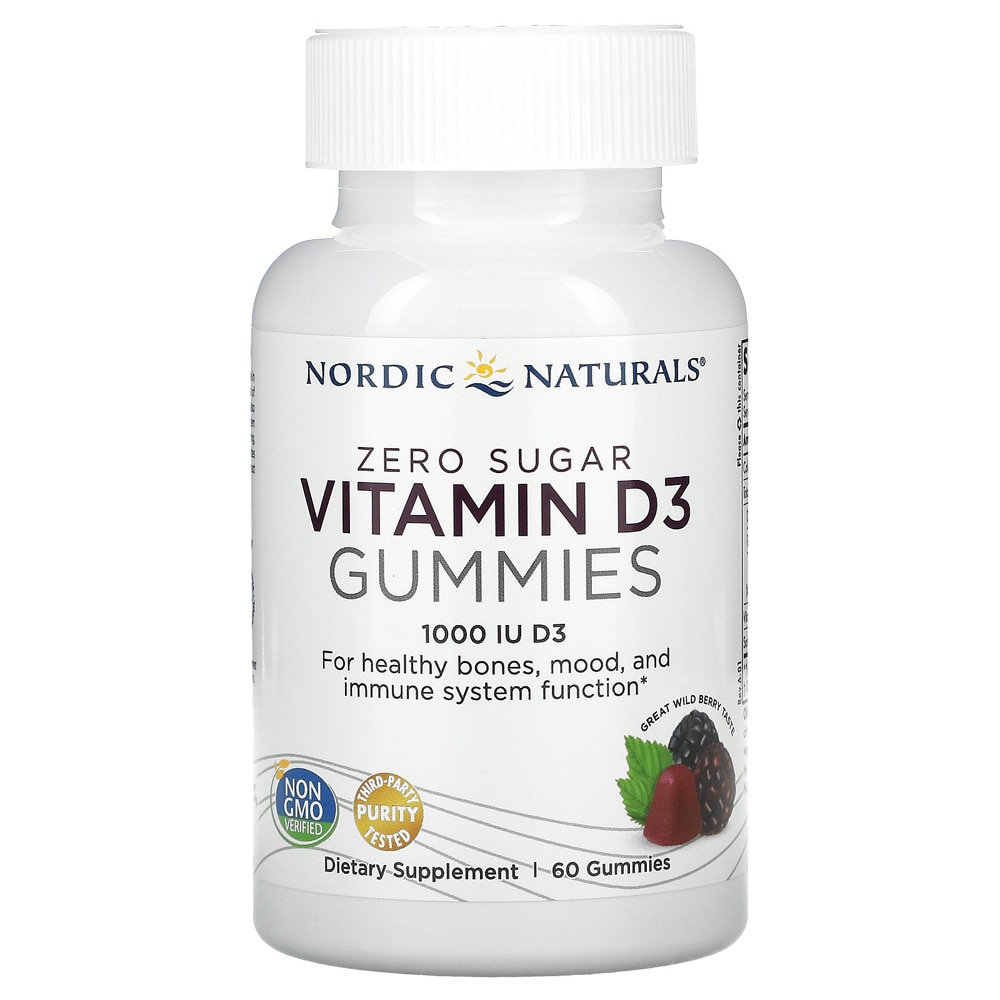 Zero Sugar Vitamin D3 Gummies (Жевательные конфеты) Wild Berry -- 1000 IU - 60 Gummies Nordic Naturals