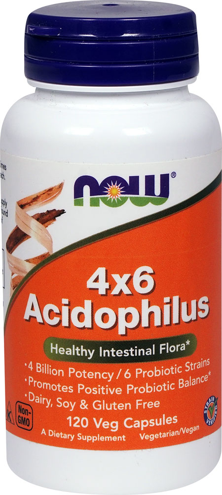 NOW 4X6 Acidophilus — 4 миллиарда — 120 растительных капсул NOW Foods