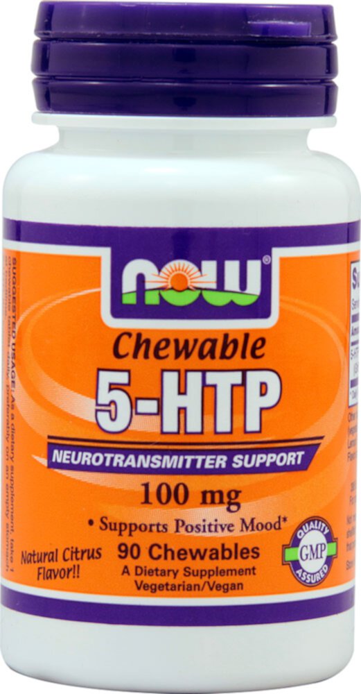 5-HTP, Жевательные таблетки с натуральным цитрусовым вкусом - 100 мг - 90 шт. - NOW Foods NOW Foods