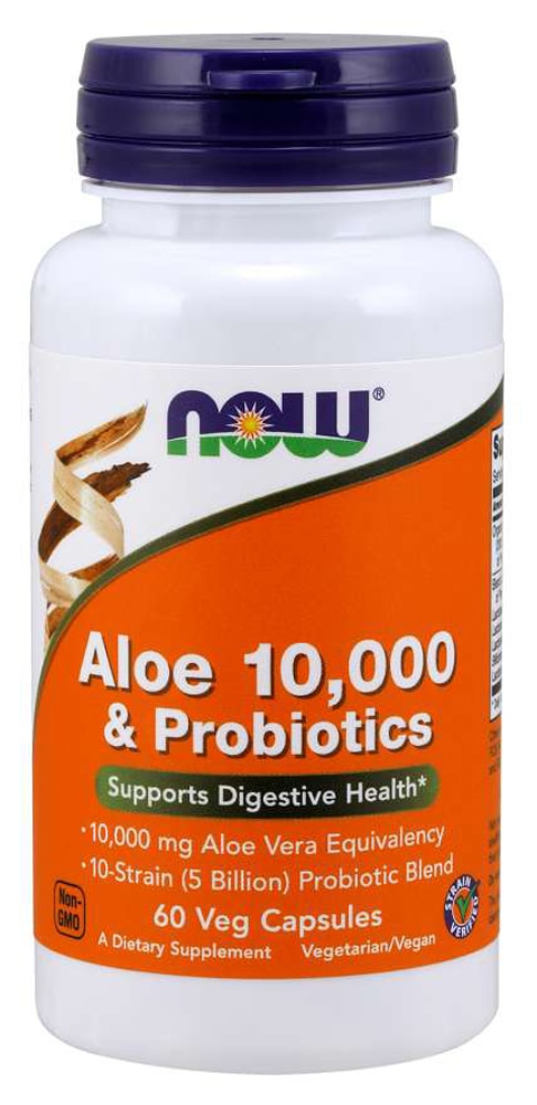 Алоэ Вера 10,000 и Пробиотики - 60 капсул - NOW Foods NOW Foods