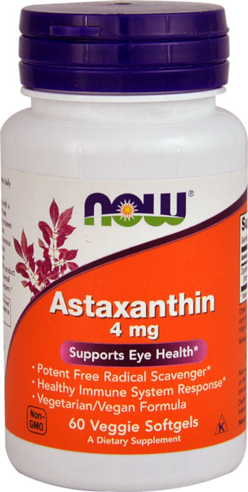 NOW Астаксантин — 4 мг — 60 растительных мягких желатиновых капсул NOW Foods
