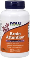 Натуральный шоколад Brain Attention™ — 60 жевательных таблеток NOW Foods