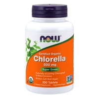 Сертифицированная органическая хлорелла NOW — 500 мг — 200 таблеток NOW Foods