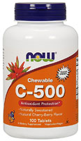 Chewable C-500 Natural Cherry-Berry -- 100 Tablets (Таблетки) NOW Foods