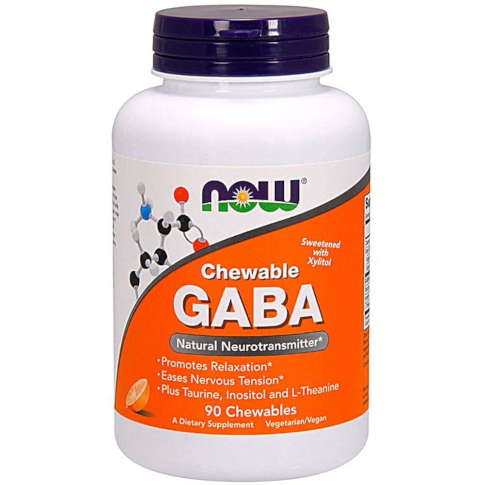 Chewable GABA Natural Orange -- 90 Chewables (Жевательные таблетки) NOW Foods