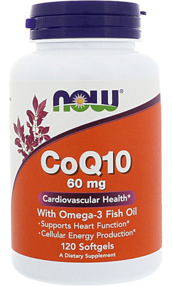 CoQ10 с Омега-3 Рыбий Жир - 60 мг - 120 мягких капсул - NOW Foods NOW Foods