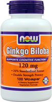 Гинкго билоба двойной силы от NOW — 120 мг — 100 растительных капсул NOW Foods