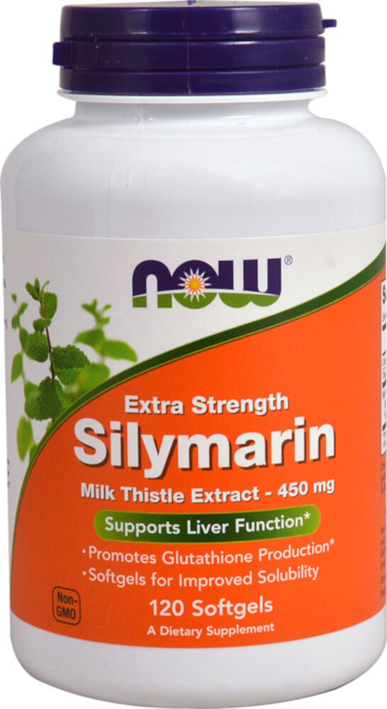 Экстракт расторопши силимарина Extra Strength от NOW – 450 мг – 120 мягких желатиновых капсул NOW Foods