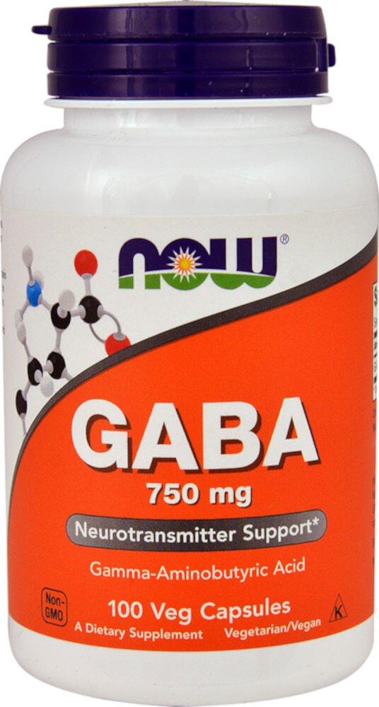 GABA -- 750 mg - 100 Veg Capsules (Вегетарианские капсулы) NOW Foods