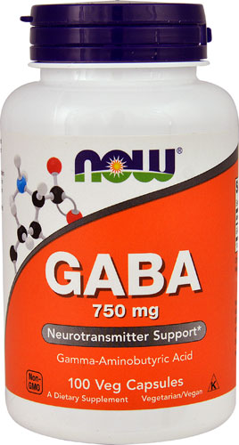 GABA -- 750 mg - 100 Veg Capsules (Вегетарианские капсулы) NOW Foods