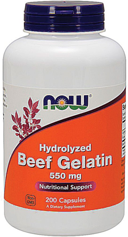 Hydrolyzed Beef Gelatin -- 550 mg - 200 Capsules (Капсулы) NOW Foods