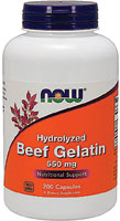 Hydrolyzed Beef Gelatin -- 550 mg - 200 Capsules (Капсулы) NOW Foods