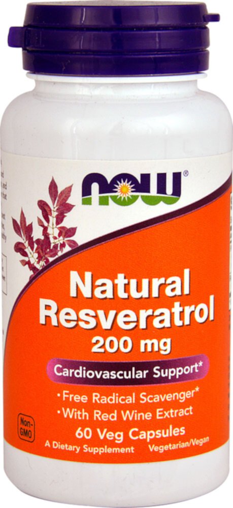 NOW Natural Resveratrol -- 200 мг -- 60 вегетарианских капсул NOW Foods
