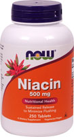 Niacin Sustained Release -- 500 mg - 250 Tablets (Таблетки) NOW Foods