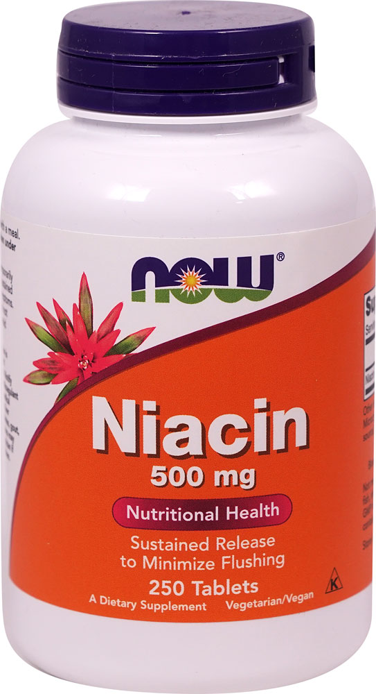 СЕЙЧАС ниацин с замедленным высвобождением — 500 мг — 250 таблеток NOW Foods