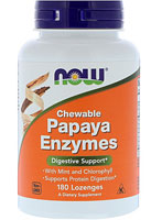 Papaya Enzymes Chewable Mint -- 180 Lozenges (Пастилки) NOW Foods