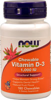 Витамин D-3 Жевательный с натуральным фруктовым вкусом - 1000 МЕ - 180 жевательных таблеток - NOW Foods NOW Foods