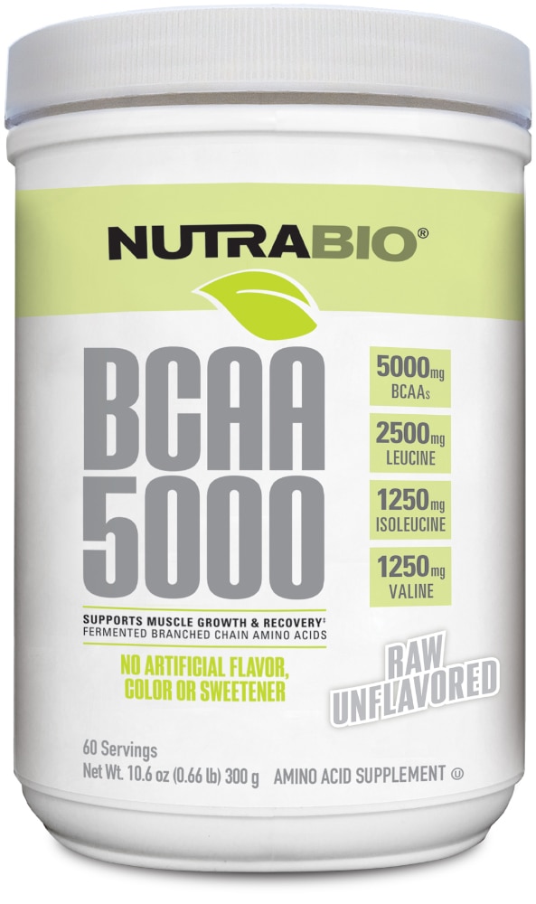 BCAA 5000 Natural Powder (Порошок) Raw Unflavored (Без вкуса) -- 60 Servings (Порции) NutraBio