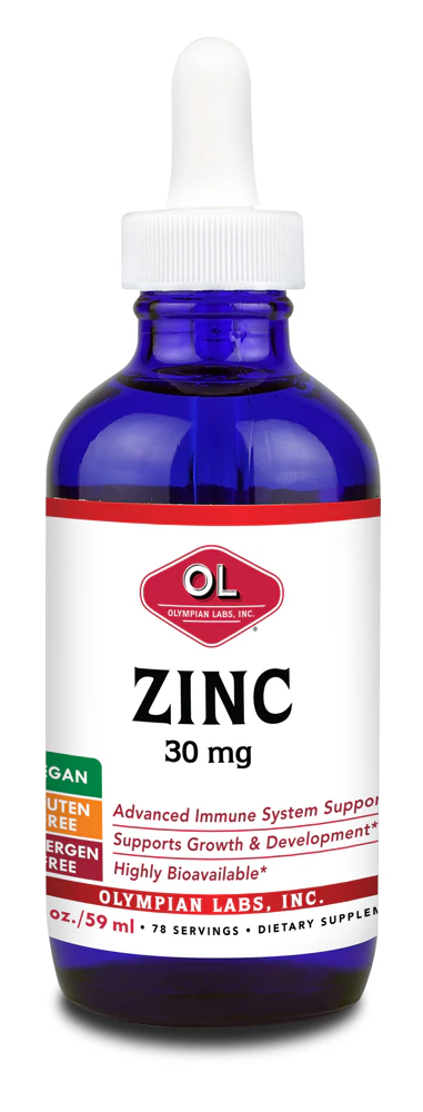 Liquid (Жидкость) Zinc Concentrate with Ionic Trace Minerals -- 30 mg - 2 fl oz (Жидкие унции) Olympian Labs