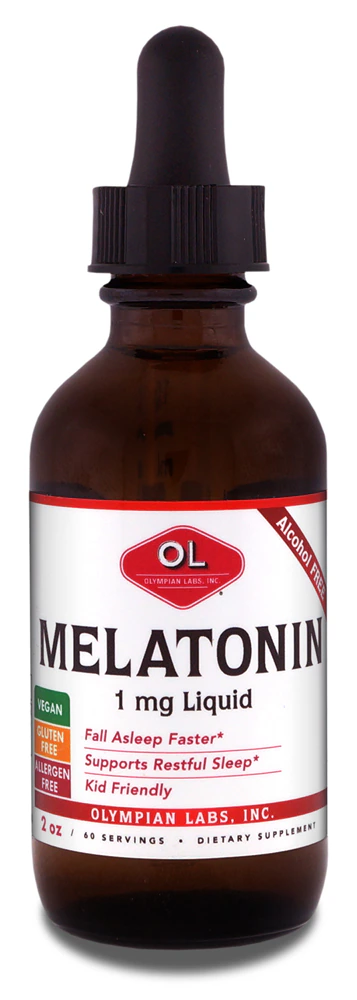 Melatonin Liquid (Жидкость) - Alcohol Free - Kid Friendly -- 1 mg - 2 fl oz (Жидкие унции) Olympian Labs