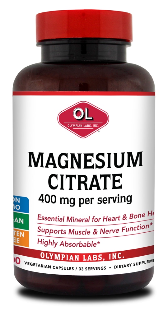 Magnesium Citrate -- 400 mg - 100 Vegetarian Capsules (Вегетарианские капсулы) Olympian Labs