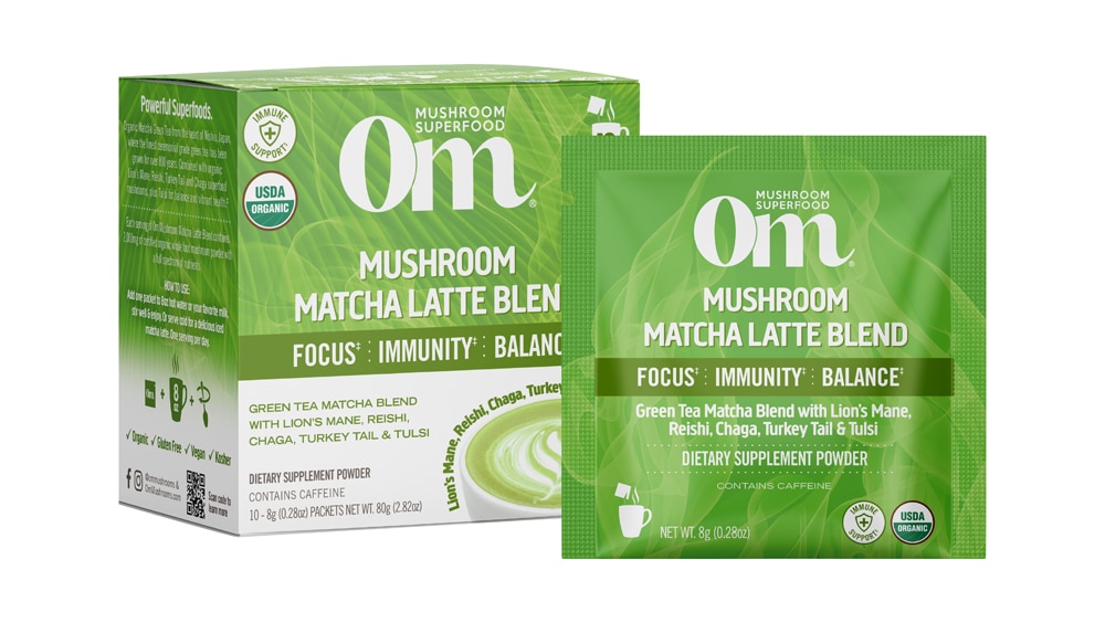 Mushroom Powered Matcha Latte Blend -- 10 Packets (Пакеты ) OM