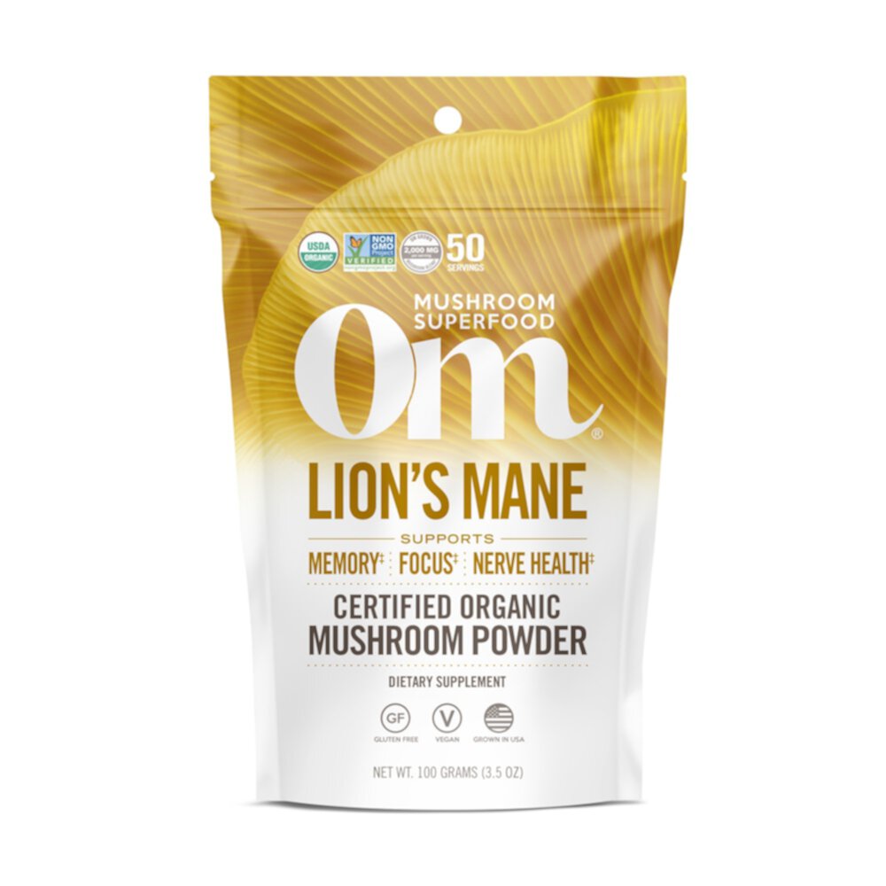 Organic Mushroom Nutrition Supplement Powder (Порошок) - Lions Mane -- 3.5 oz (Унции) OM