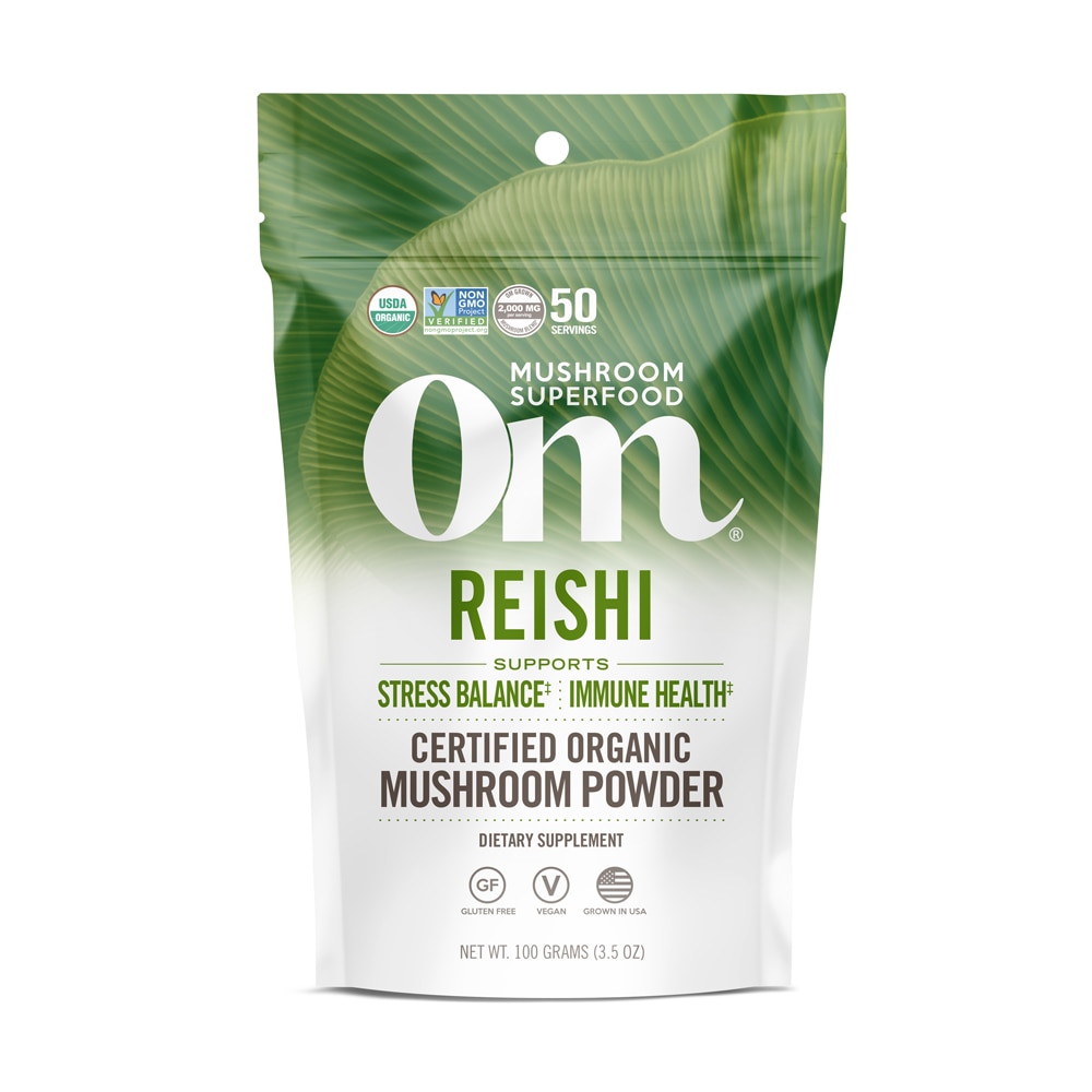 Organic Mushroom Nutrition Supplement Powder (Порошок) - Reishi -- 3.5 oz (Унции) OM